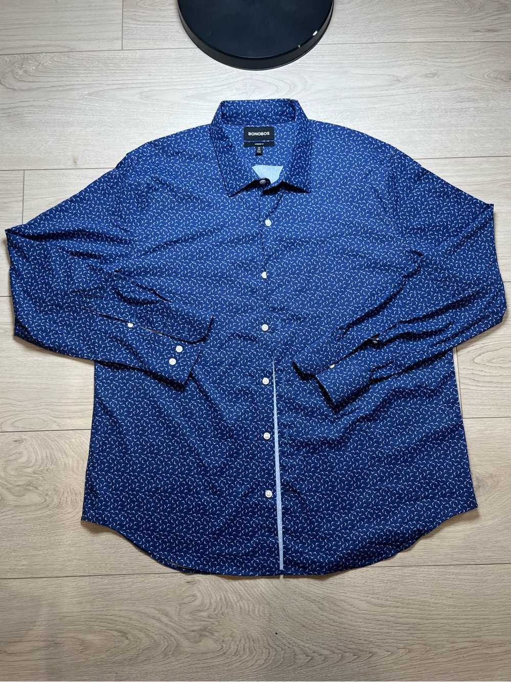 Bonobos Men's Navy Patterned Button-Up Shirt XXL blue